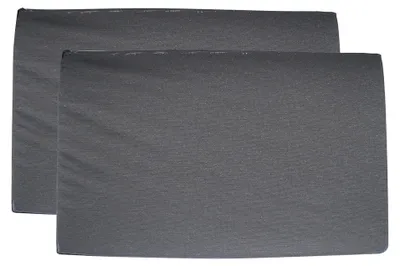 Two dark gray rectangular filters are shown side-by-side, slightly overlapping.