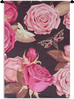 Produktbild von MuchoWow® Wandteppich Wandbehang Natur - Rosen - Schmetterlinge 120x180 cm Tapisserie Dekoration Wandtuch - Schlafzimmer - Dekorationen für das Haus