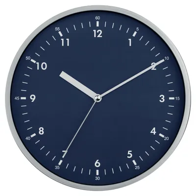 Produktbild von Design Wanduhr Silber 25 cm – Analoge Wanduhr mit dunkelblauem Zifferblatt, Mineralglas, für Wandmontage, modernes Kunststoffgehäuse