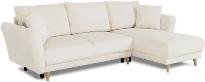 Image de Canapé d'angle convertible CLAUDIUS, Réversible, 3/4 places, Velours côtelé beige, Coffre de rangement, 244 x 158 x 86 cm