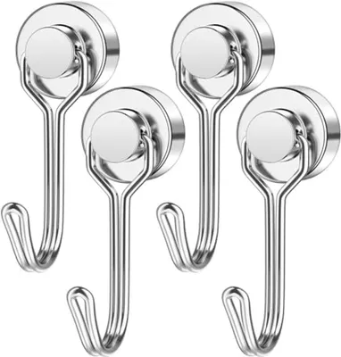 Produktbild von PromoHome® Starke Magnetische Haken Set - 180° Drehbar - Ohne Bohren, 4 Stück, Neodymium N52, Silber