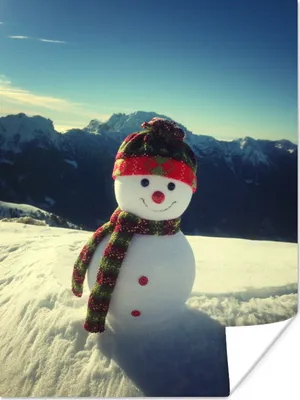 Produktbild von MuchoWow® Poster Schneemann mit Blick auf die Landschaft während der Weihnachtszeit 60x80 cm - Schlafzimmer Dekoration