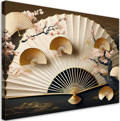 Produktbild von Leinwandbild Japanische Fächer Beige 120x80 Feeby Beige bild für die wand bereit zum aufhängen