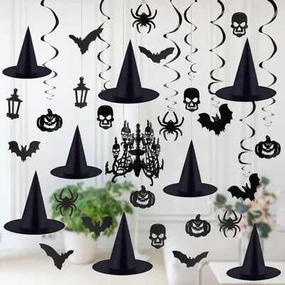 Zdjęcie produktu dla Omgoods - Zestaw do Halloween zawierający czapki czarownic i dekoracje