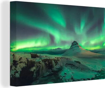 Produktbild von OneMillionCanvasses® - Leinwandbilder - 150x100 cm, Nordlichter - Berge - Norwegen, Wandbilder Kunstdruck Wanddekoration
