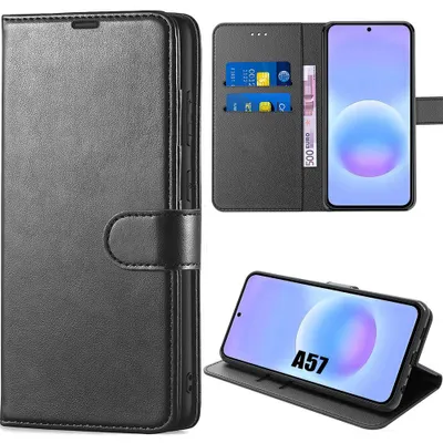 Image de Coque pour Samsung Galaxy A57 5G, Protection Intégrale Antichoc Anti-Rayures Cuir Synthétique Noir