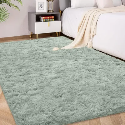 Productafbeelding van Hoogpolig Vloerkleed 90x150 cm - Zacht Karpet - Slaapkamerkleed - Pluizig - Lichtgroen
