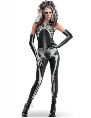 Produktbild von y Skelett Halloween-Damenkostüm schwarz-weiss