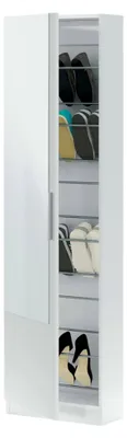 Produktbild von Schuhschrank Eugene, Hoher Schuhschrank mit 1 Tür, Moderner Schuhschrank, Eingangsgarderobe mit Spiegel, 50x22h180 cm, Weiß