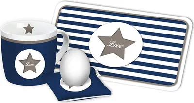Produktbild von Frühstücksset, 3-teilig, Love, blau gestreift