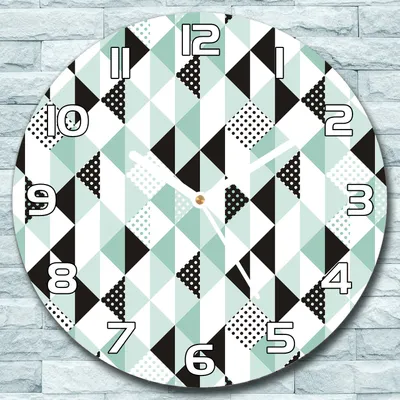 Produktbild von Wanduhr aus Glas Rund fi 30 Abstraktion mit Dreiecken Deko Schlafzimmer Büro