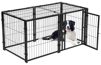 Obrázok produktu pre Klietka pre psa – Robustná psia klietka – 122 x 61 x 61 cm – Oceľ – S podstavnou vaničkou – Skladacia – S kolieskami – 2 dvierka