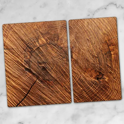 Produktbild von Glas-Herdabdeckplatten Glaskeramikkochfeld-Abdeckung Spritzschutz Schneidebrett Zweiteilige Glas 70x52 Holz Stamm