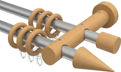 Produktbild von Interdeco Gardinenstange / Vorhangstange Silbergrau / Buche lackiert, Typ Talena Siveo (Kegel), 20 mm Ø 2-läufig, 420 cm