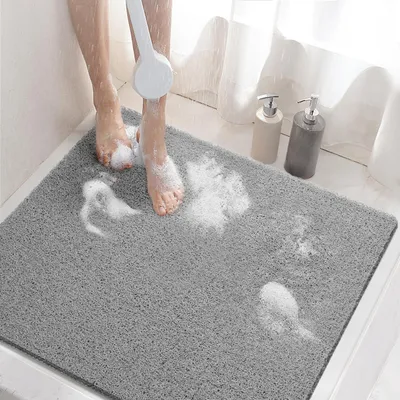 Produktbild von Duschmatte rutschfest, 80x80cm Badewannenmatte rutschfest mit Ablauf, Weiche PVC-Luffa Antirutschmatte Badewanne, Schnell Trocknende Badematte, Grau