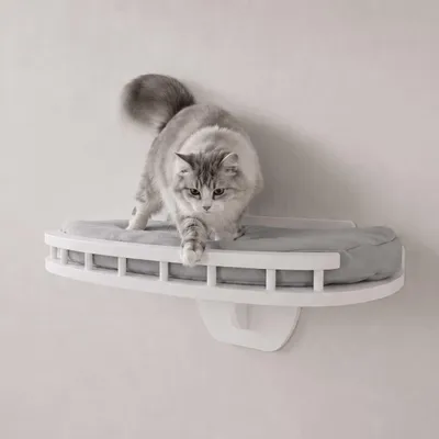 Produktbild von Kletterwand MCW-Q55, Katzenplattform Liegeplatz Katzenmöbel Katzenbett, Holz MVG 20x44x28cm  weiß, Kissen grau