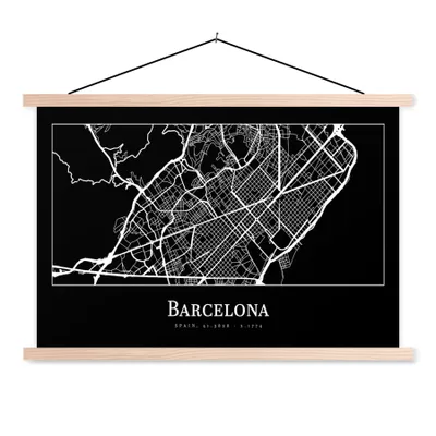 Produktbild von MuchoWow® Textilposter Stadtplan - Barcelona - Karte 60x40 cm mit holzfarbenen Rahmen - Bilder