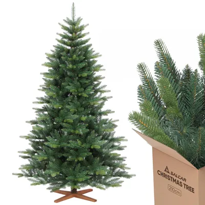 Produktbild von Salcar 210 cm Künstlicher Weihnachtsbaum Christbaum PE PVC Nordmanntanne Tannenbaum mit Echtholz Baumständer