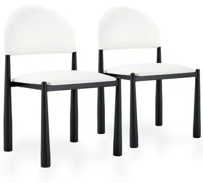 Productafbeelding van Set van 2 eetkamerstoelen van kunstleer, met een halfronde, beklede rugleuning en metalen poten, wit/zwart