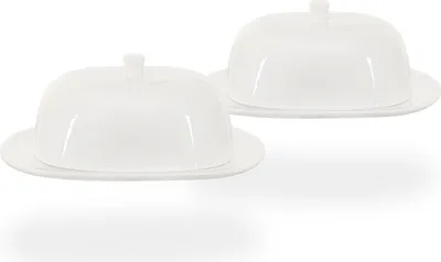 Produktbild von Buchensee Butterdosen Set / 2 Butterdosen groß mit Deckel und Griff für je 250g, in weiß, Fine Bone China Porzellan