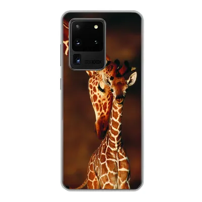 Produktbild von MuchoWow® Handyhülle Schutzhülle Hülle für Samsung Galaxy S20 Ultra Giraffe - Kalb - Porträt Silikon Softcase Handy Hülle - Karteninhaber