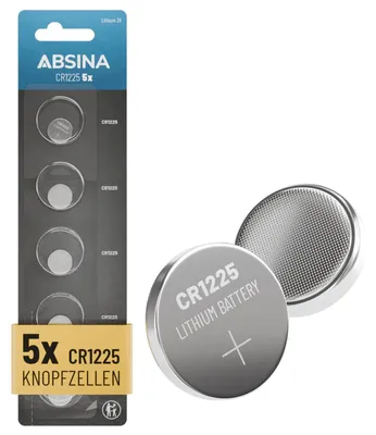 Produktbild von ABSINA 5X CR1225 Knopfzelle 3V Lithium - CR 1225 auslaufsicher & Lange Haltbarkeit - Lithium CR1225