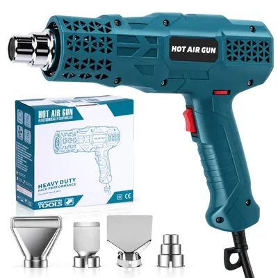 Produktbild von Heißluftpistole 2000W, Heißluftgebläse mit stufenloser Temperaturregelung 60-600 °C, 2 Luftstufen 250-500 L/min, 4 Düsen