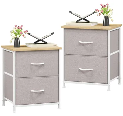 Immagine prodotto di Comodino con 2 cassetti, dimensioni 30x42x50 cm, colore grigio cenere, ideale per la camera da letto