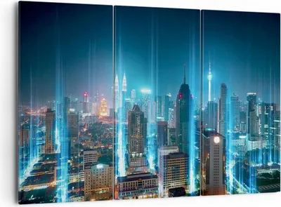 Produktbild von Bild auf Leinwand - Leinwandbild - Stadt Nacht Straße - 165x110cm - Wand Bild - Wanddeko - Leinwanddruck - Bilder - Kunstdruck - Wanddekoration - Leinwand bilder - Wandkunst - CE165x110-3903