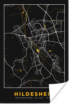 Produktbild von MuchoWow® Poster Hildesheim - Gold - Stadtplan - Karte - Deutschland 120x180 cm - Kunstposter