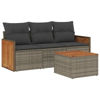 Produktbild von vidaXL 4-tlg. Garten-Sofagarnitur mit Kissen Grau Poly Rattan