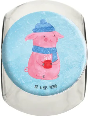 Produktbild von Mr. & Mrs. Panda Vorratsdose Glas Schweinchen Glühwein XL 2000ml - Eisblau - Geschenk, Weihnachten, Süßigkeiten, Kaffeedose, Betrunken, keksdose, schraubglas, Bonboniere