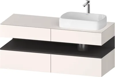 Produktbild von Duravit Qatego Konsolenwaschtischunterbau, 2 Auszüge, 2 Schubkästen, Ausschnitt rechts, 1400x550x600mm, Nische Graphit matt, QA4766049840010