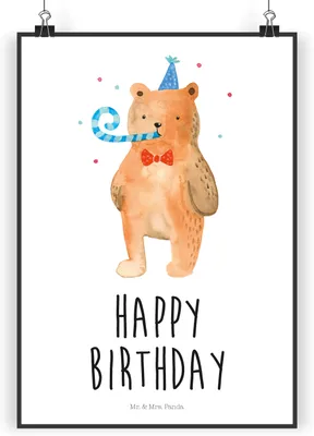 Produktbild von Mr. & Mrs. Panda Bild Bär Geburtstag DIN A5 - Weiß - Geschenk, wanddeko, Wandbild, Kunstdruck, Glückwunsch, Alles Gute, Happy Birthday, drucke, Teddy, Wanddekoration