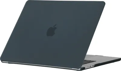A laptop with a dark-colored protective case on it, shown from a diagonal top-down view.