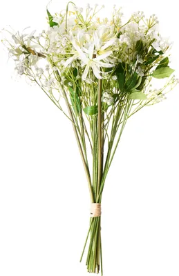 Produktbild von BELIANI Kunstblumenstrauß Weiß 38 cm Hochwertig wie Echt Künstliche Blumen Lilien Schleierkraut Kunstblumen Arrangement für Vasen Bodenvasen Hochzeit