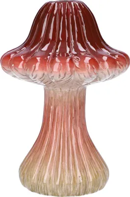 Produktbild von INNA-GLAS Blumevase RICHLINDE, Fliegenpilz, Rillen, dunkelrot-beige, 21cm, Ø15cm - Keramikvase