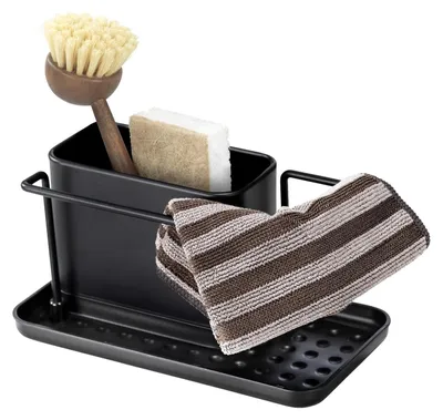 Productafbeelding van Gootsteenorganizer - Met RVS houder - Zwart - 21 x 10,5 x 12 cm