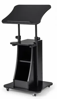 Image de Pupitre COSTWAY réglable en hauteur (72-112 cm) : pupitre sur roulettes avec plateau inclinable, compartiments et étagère ouverte, bureau debout mobile, pupitre de présentation