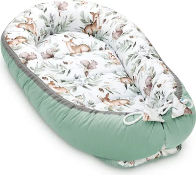 Produktbild von Pepi Babynest Kokon 2-seitiges multifunktionales Kuschelnest mit Velvet 95x55cm Neugeborene Baby Nestchen Green Groove