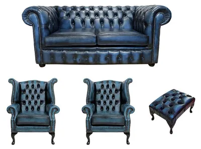Obrázok produktu pre Dizajn čalúneného nábytku – súprava Chesterfield: pohovka, gauč, kreslo s ušami, taburetka