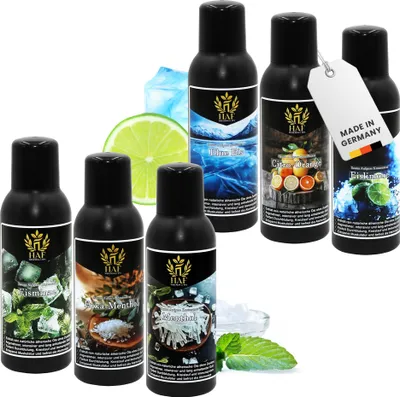 Produktbild von HAF Saunaaufguss Set „Kühle Erfrischung“ - 6 x 100ml Sauna Aufgussmittel Blue Eis, Citro-Orange, Eislimone, Eisminze, Euka-Menthol, Menthol