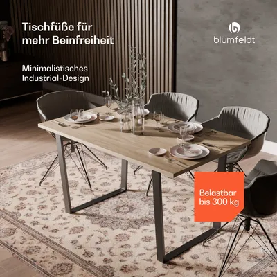 Produktbild von Blumfeldt Ayr Tischbeine Metall Schwarz – Stabile Stahl-Tischbeine für Esszimmer, Modernes Design, 72 cm Hoch, 72 cm Breit, Ideal für Industrielle & Minimalistische Räume, Tischgestell Schwarz