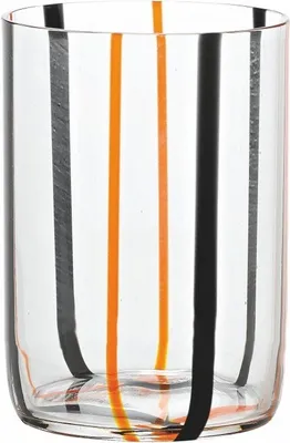Produktbild von Tirache Zafferano-Glas aus zweifarbigem schwarz-orangefarbenem Borosilikatglas, Schachtel mit 6 Stück