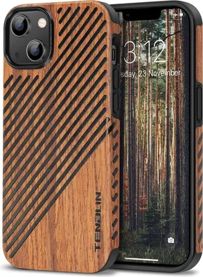 Image de COQUE EN VERRE POUR IPHONE 14 Plus 6,7 pouces IMITATION BOIS MARRON