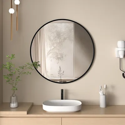 Immagine prodotto di Specchio da bagno rotondo, diametro 60 cm, cornice in alluminio nero