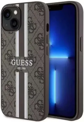 Zdjęcie produktu dla Guess GUHMP14SP4RPSW iPhone 14 / 15 / 13 6.1 brązowy/brown hardcase 4G Printed Stripes MagSafe