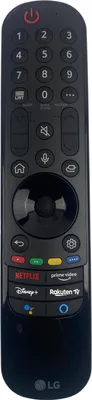 A black LG TV remote control is shown against a white background.