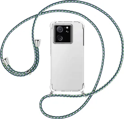 Produktbild von Handykette Backcover-Schutzhülle mit Band (Metall silberfarben) für Xiaomi 13T Pro (6.73'') - grün/blau/weiß