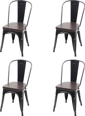 Produktbild von 4er-Set Esszimmerstuhl HWC-H10e, Küchenstuhl Stuhl, Chesterfield Metall Kunstleder Industrial Gastro schwarz-braun